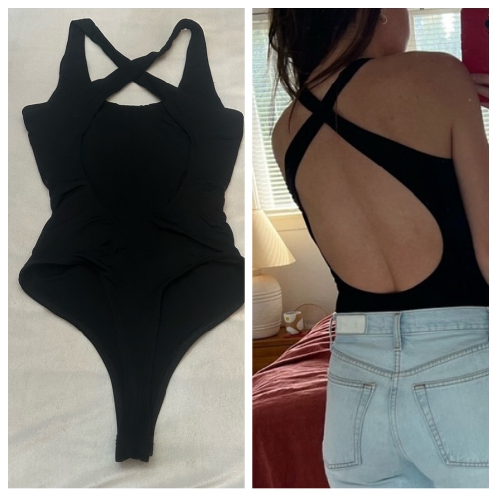 CLYQUE Black Crisscross Back One Piece Bodysuit Size XS 51075